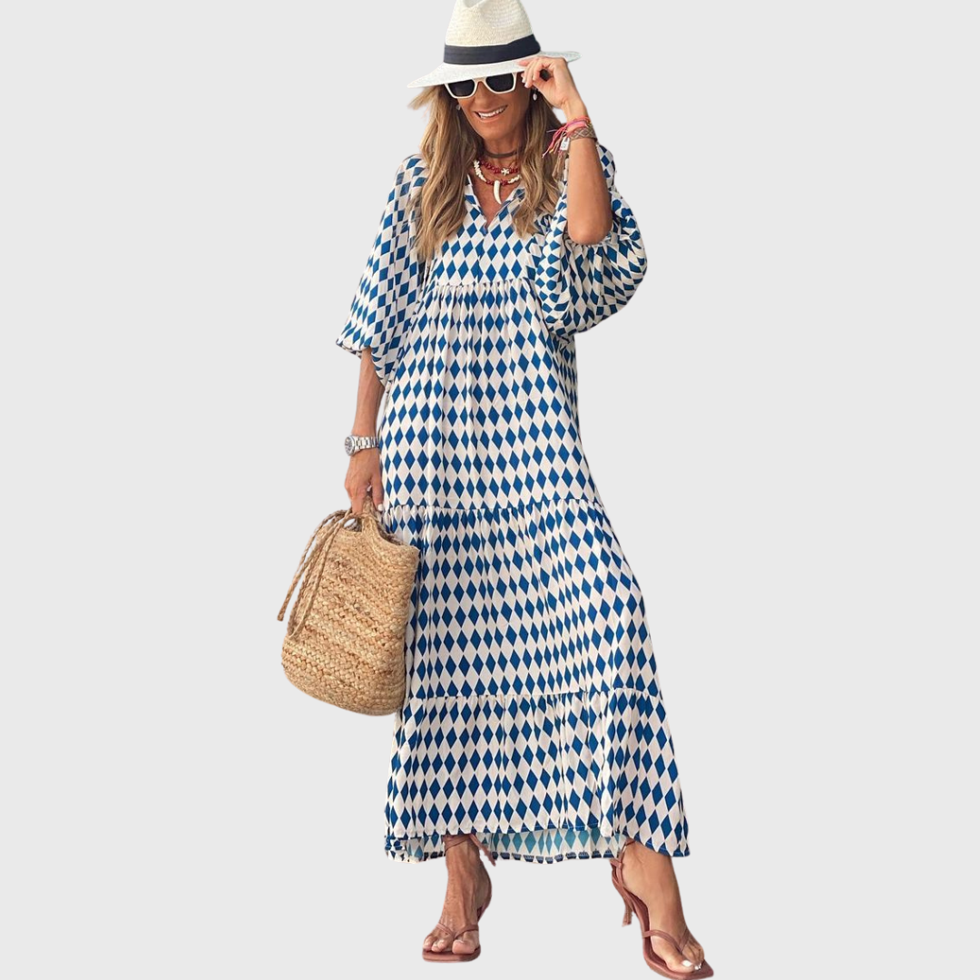 Fleur | Uvolněné maxi šaty s volány a kimono rukávy